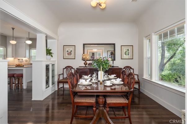 Dining room, Interior, Pendant Lights, Wood Texture Flooring