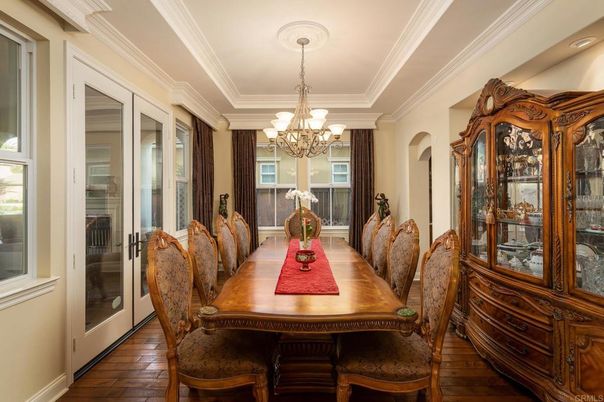 Chandelier, Dining room, Interior, Wood Texture Flooring