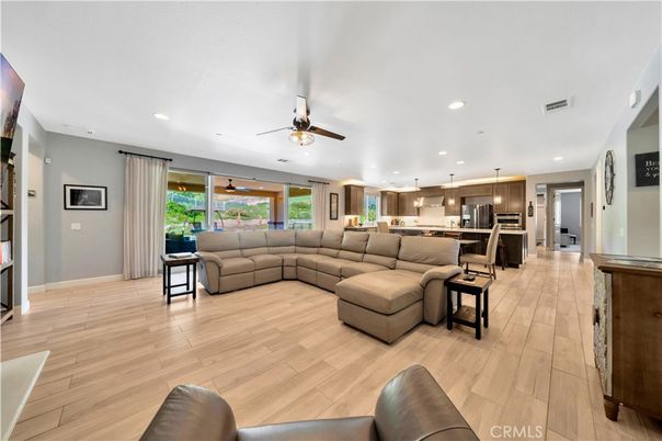 Interior, Kitchen, Living room, Pendant Lights, Recessed Lighting, Stainless Steel Appliances, Wood Texture Flooring