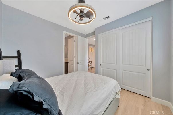 Bedroom, Interior, Pendant Lights, Wood Texture Flooring