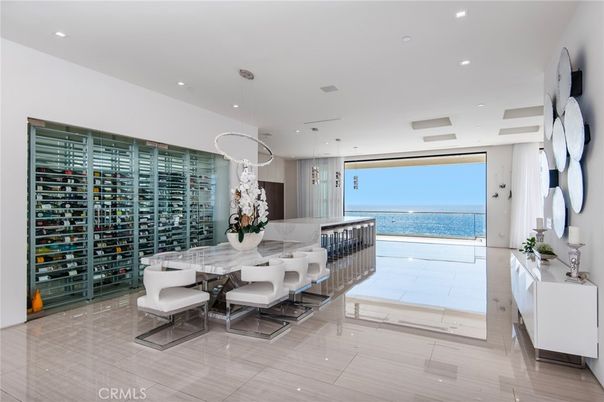 Dining room, Interior, Pendant Lights, Recessed Lighting, Water, Wine Storage