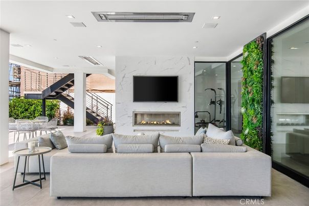 Fireplace, Interior, Living room, Marble Walls, Recessed Lighting