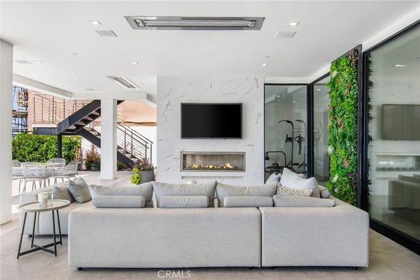 Fireplace, Interior, Living room, Marble Walls, Recessed Lighting