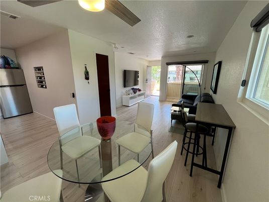 Dining room, Interior, Living room, Recessed Lighting, Wood Texture Flooring