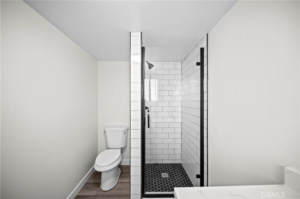 Bathroom, Glass Shower, Interior, Wood Texture Flooring