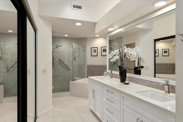Bathroom, Dual Sink Vanities, Glass Shower, Interior, Recessed Lighting