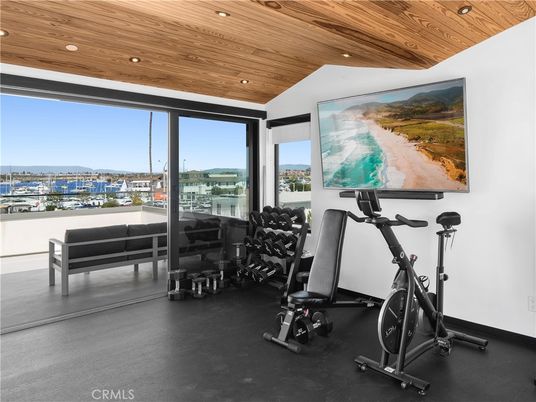 Fitness Equipment, Interior, Recessed Lighting, Water, Wooden Ceilings