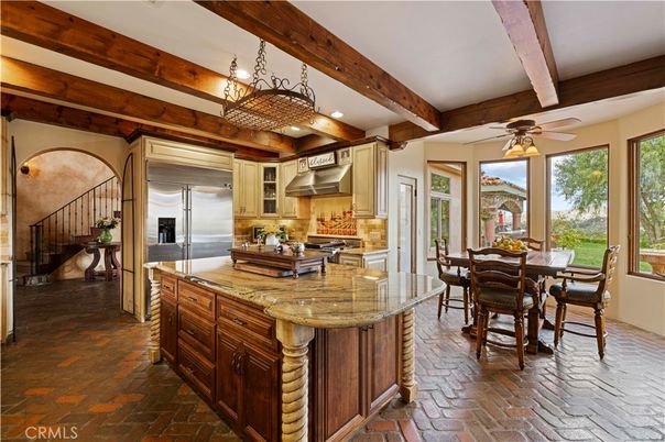 Dining room, Interior, Kitchen, Recessed Lighting, Stainless Steel Appliances, Wooden Beams