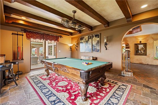 Billiard Table, Game Room, Interior, Recessed Lighting, Wooden Beams