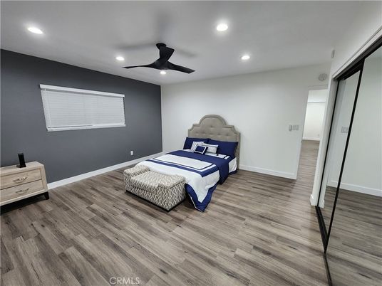 Bedroom, Interior, Recessed Lighting, Wood Texture Flooring