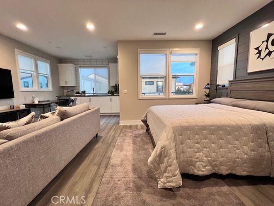 Bedroom, Interior, Recessed Lighting, Wood Texture Flooring