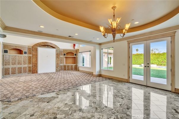 Chandelier, Empty room, Interior, Marble, Recessed Lighting