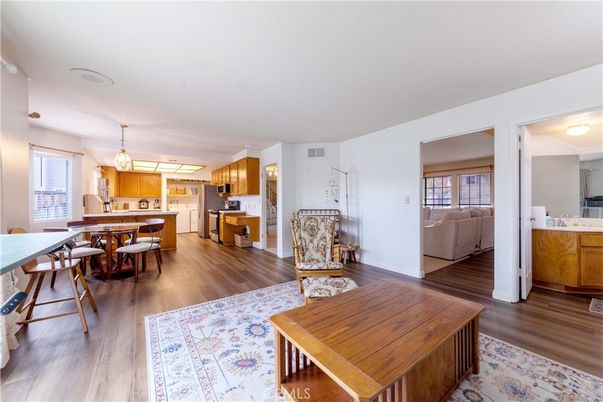 Dining room, Interior, Kitchen, Pendant Lights, Wood Texture Flooring