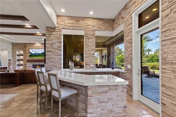 Fireplace, Interior, Recessed Lighting, Stone Walls
