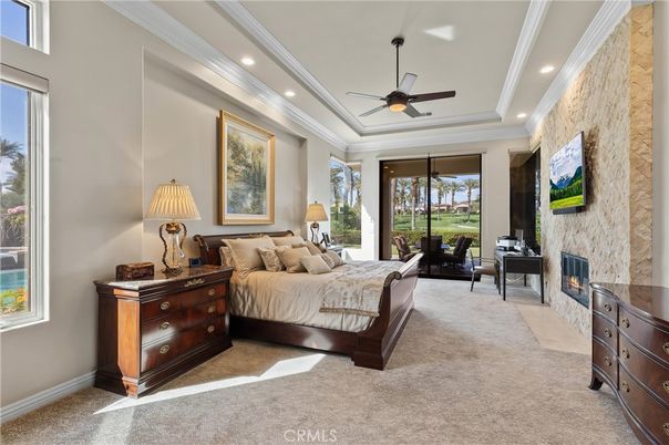Bedroom, Fireplace, Interior, Recessed Lighting, Stone Walls