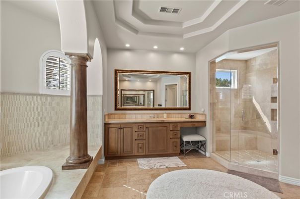 Bathroom, Dual Sink Vanities, Glass Shower, Interior, Recessed Lighting