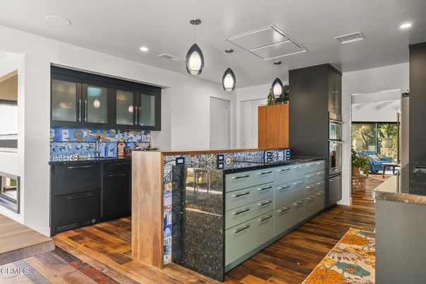 Interior, Kitchen, Pendant Lights, Recessed Lighting, Wood Texture Flooring
