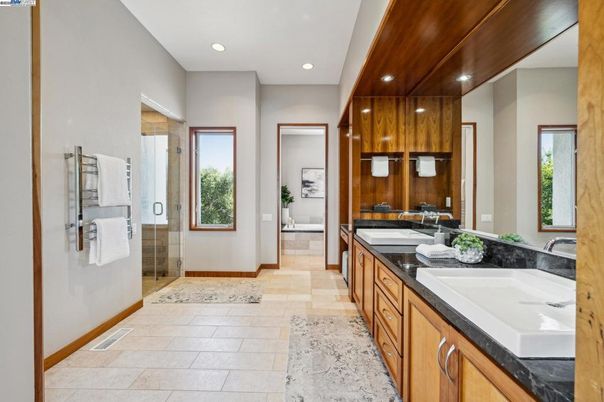 Bathroom, Dual Sink Vanities, Glass Shower, Interior, Recessed Lighting