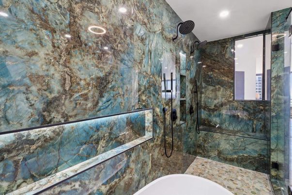 Bathroom, Glass Shower, Interior, Recessed Lighting
