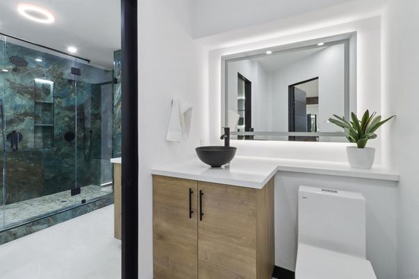 Bathroom, Dual Sink Vanities, Glass Shower, Interior, Recessed Lighting