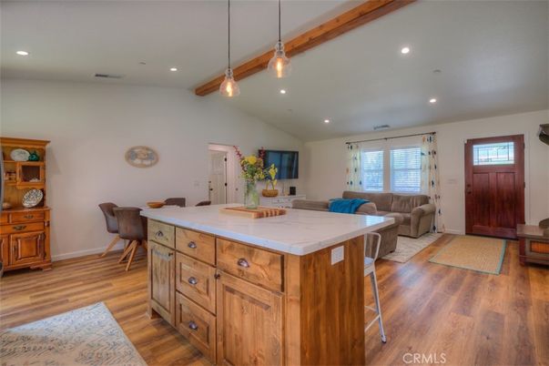 Dining room, Interior, Kitchen, Living room, Pendant Lights, Recessed Lighting, Wooden Beams, Wood Texture Flooring