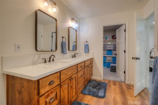 Bathroom, Dual Sink Vanities, Interior, Walk-in Closets, Wood Texture Flooring