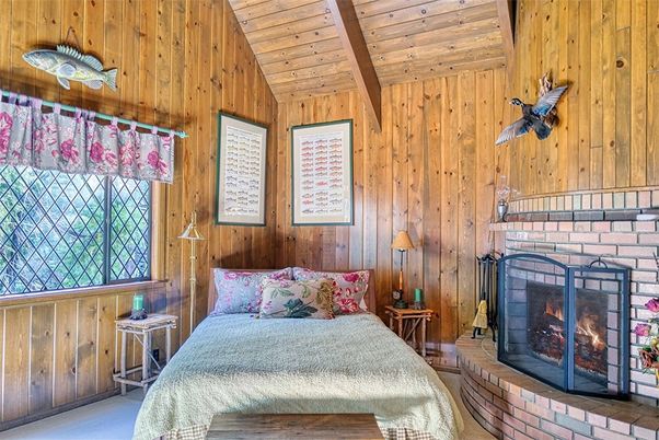 Bedroom, Fireplace, Interior, Wooden Beams, Wooden Ceilings, Wooden Walls