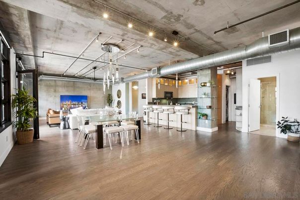 Dining room, Interior, Pendant Lights, Wood Texture Flooring
