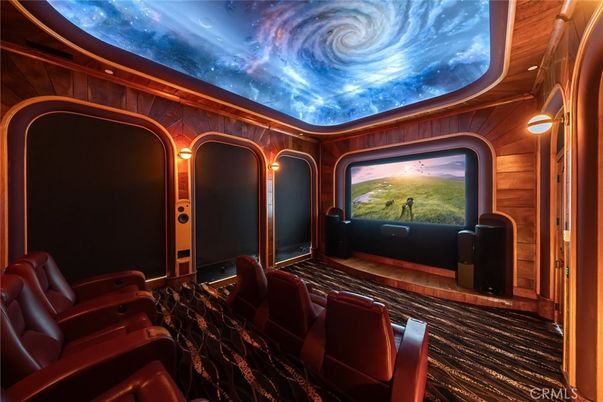 Home Theatre Room, Interior, Projection Screen, Theatre Room, Wood Texture Flooring, Wooden Walls