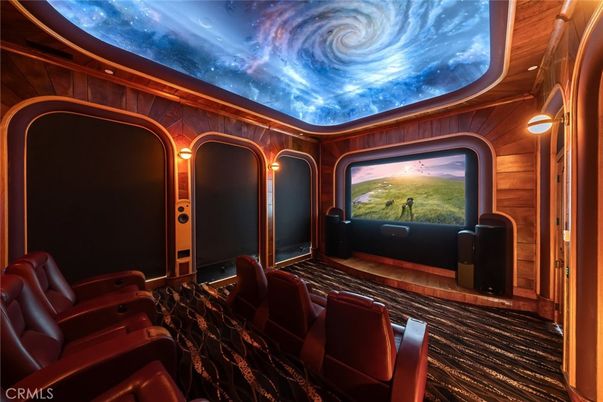 Home Theatre Room, Interior, Projection Screen, Theatre Room, Wood Texture Flooring, Wooden Walls