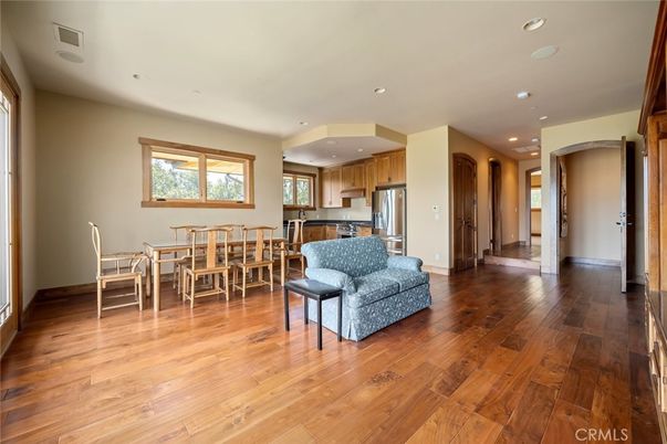 Dining room, Interior, Kitchen, Recessed Lighting, Stainless Steel Appliances, Wood Texture Flooring