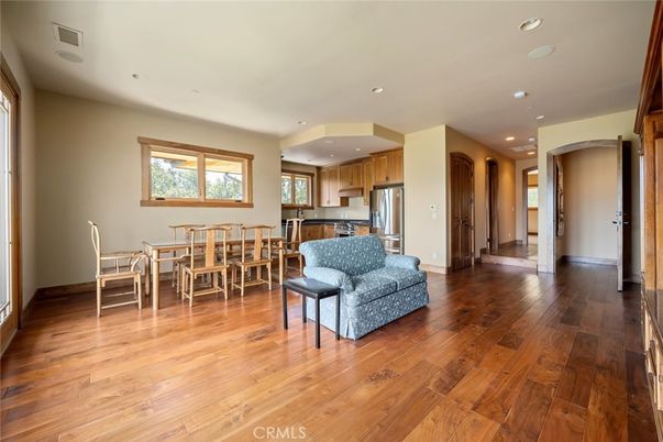 Dining room, Interior, Kitchen, Recessed Lighting, Stainless Steel Appliances, Wood Texture Flooring