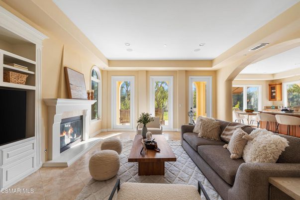 Dining room, Fireplace, Interior, Living room, Recessed Lighting
