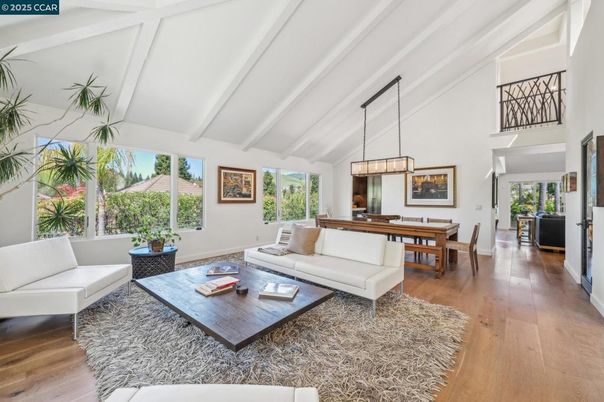Dining room, Interior, Living room, Pendant Lights, Wood Texture Flooring