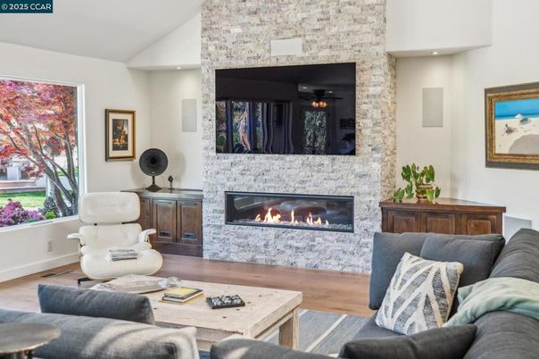 Fireplace, Interior, Living room, Stone Walls, Wood Texture Flooring