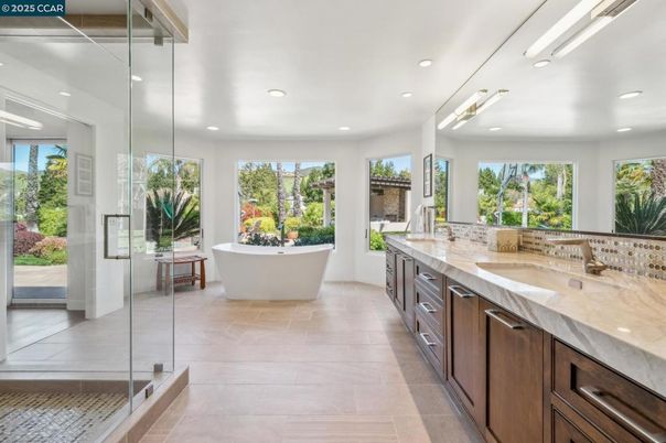 Bathroom, Dual Sink Vanities, Free Standing Baths, Glass Shower, Interior, Recessed Lighting