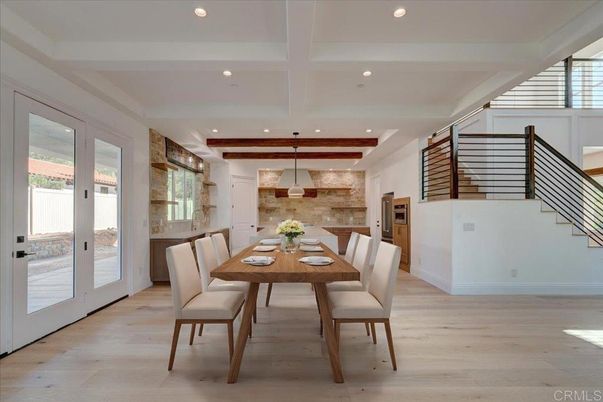 Dining room, Interior, Kitchen, Pendant Lights, Recessed Lighting, Wood Texture Flooring