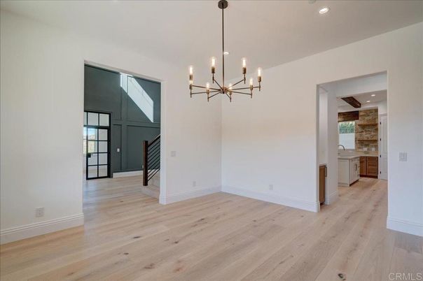 Empty room, Interior, Pendant Lights, Recessed Lighting, Wood Texture Flooring