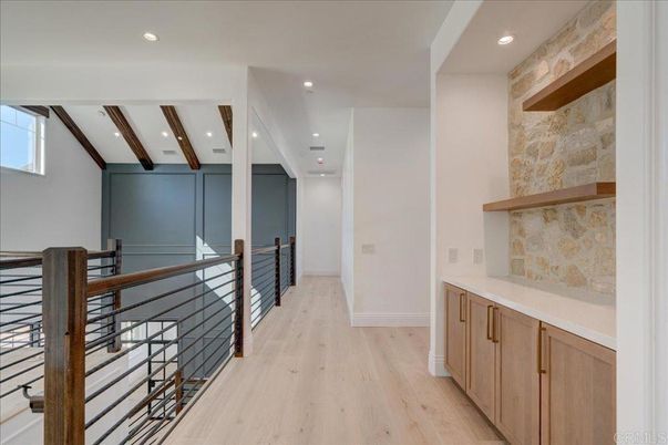 Interior, Recessed Lighting, Stone Walls, Wooden Beams, Wood Texture Flooring