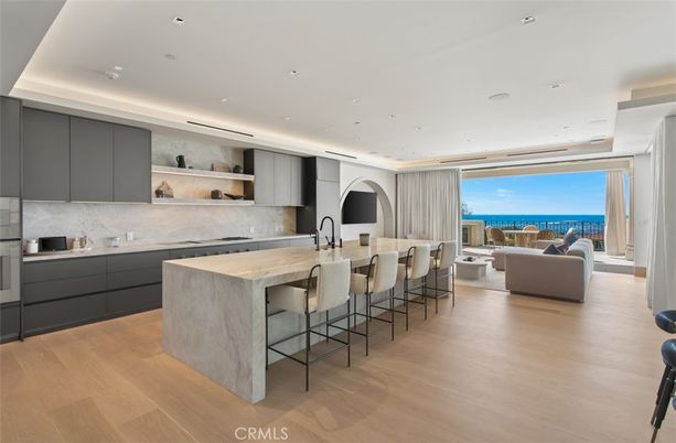 Interior, Kitchen, Living room, Recessed Lighting, Stainless Steel Appliances, Water, Wood Texture Flooring