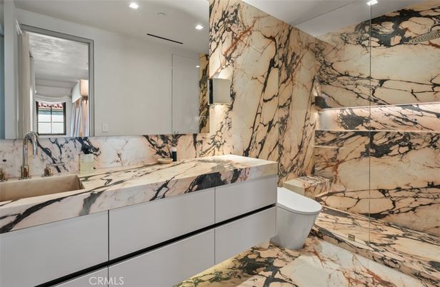 Bathroom, Interior, Marble Walls, Recessed Lighting