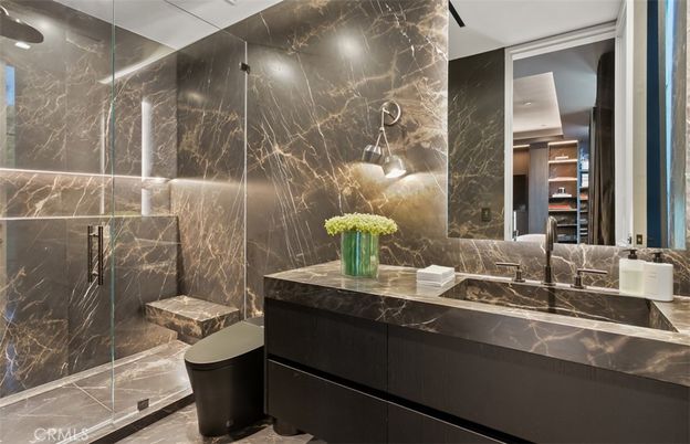 Bathroom, Glass Shower, Interior, Marble Walls