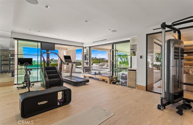 Fitness Equipment, Gym, Interior, Recessed Lighting, Wood Texture Flooring