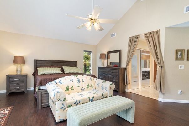 Bedroom, Interior, Recessed Lighting, Wood Texture Flooring