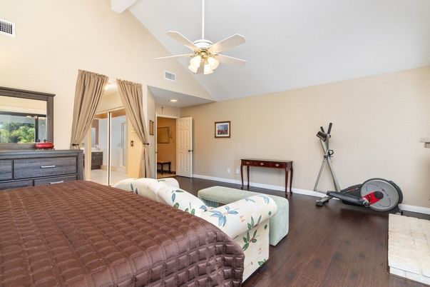 Bedroom, Interior, Recessed Lighting, Wood Texture Flooring