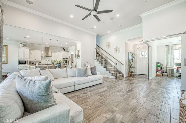 Interior, Kitchen, Living room, Pendant Lights, Recessed Lighting, Wood Texture Flooring