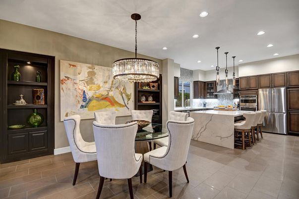 Chandelier, Dining room, Interior, Kitchen, Pendant Lights, Recessed Lighting, Stainless Steel Appliances