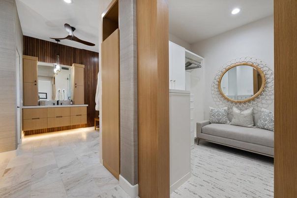 Bathroom, Interior, Marble, Recessed Lighting, Wooden Walls