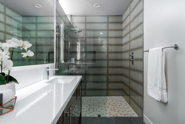 Bathroom, Glass Shower, Interior, Recessed Lighting