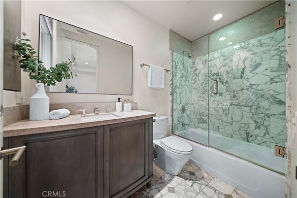 Bathroom, Glass Shower, Interior, Marble, Marble Walls, Recessed Lighting